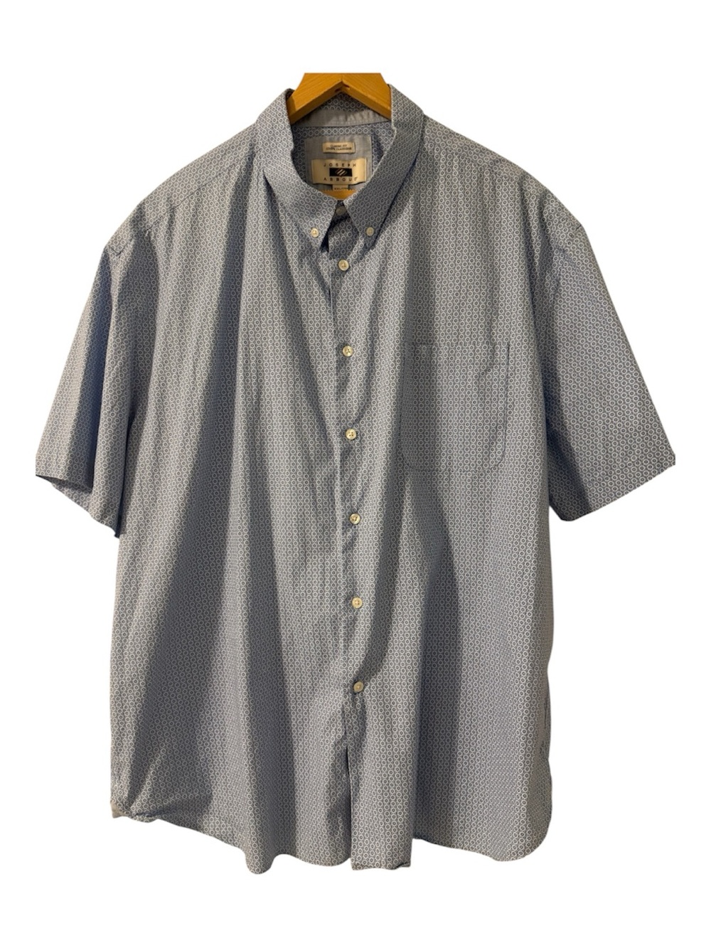 Joseph Abboud Classic Fit Short Sleeve Button-Up Shirt Blue Geometric Print XXL